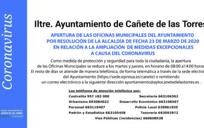 Atención oficinas municipales del Ayuntamiento de Cañete de las Torres