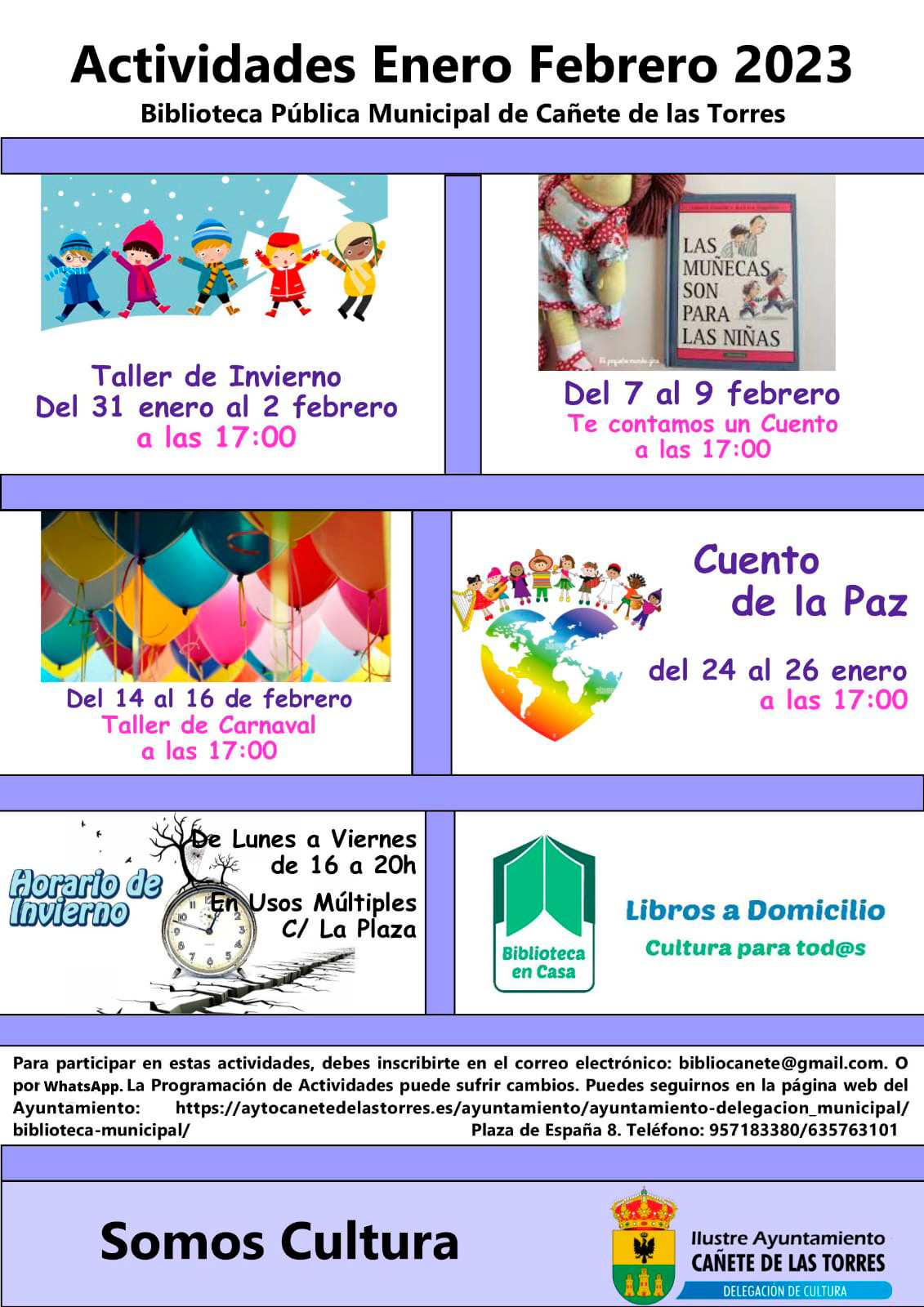 programa de actividades de la Biblioteca Pública Municipal para los meses de enero y febrero de 2023.