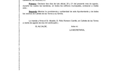 Resolución de Alcaldía por la que se declara luto oficial por el fallecimiento de Don Francisco Jiménez Cano.