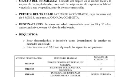 Oportunidad de empleo en Cañete de las Torres a través del Programa Andalucía Activa